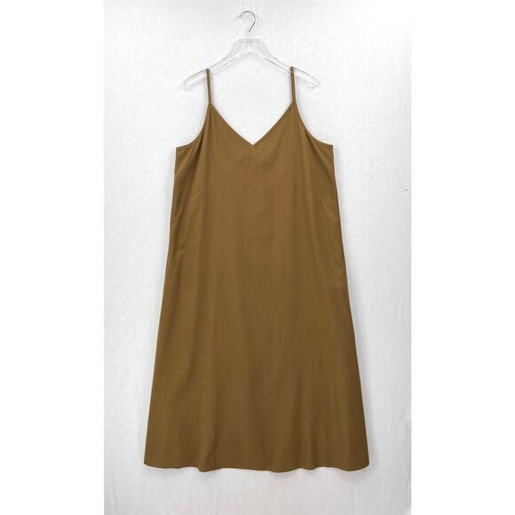 JENNI KAYNE Riviera Slip Dress Womens XXL Safari Green Raw Silk V-neck Maxi NEW - Picture 3 of 16